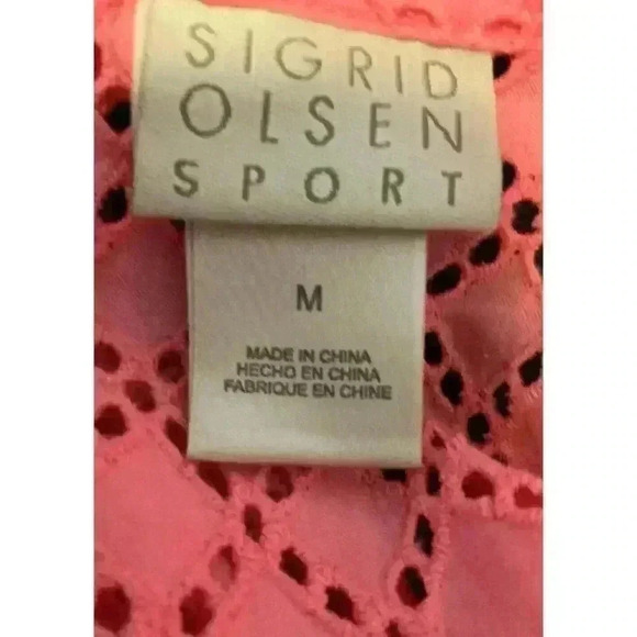 Sigrid Olsen Pink Orange Knitted Button-Up Eyelet Blouse Size Medium Top - Picture 6 of 7